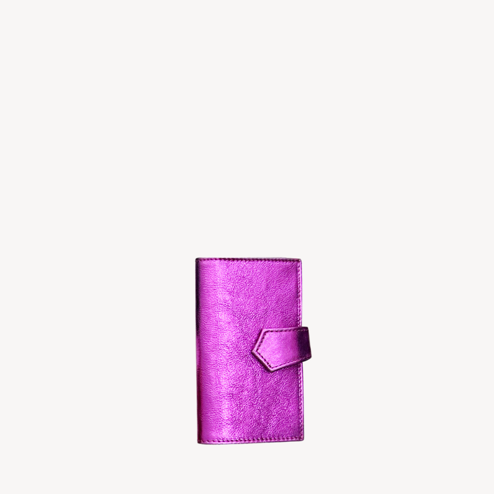 Cartera Flat Chica Broche Rosa Metálico