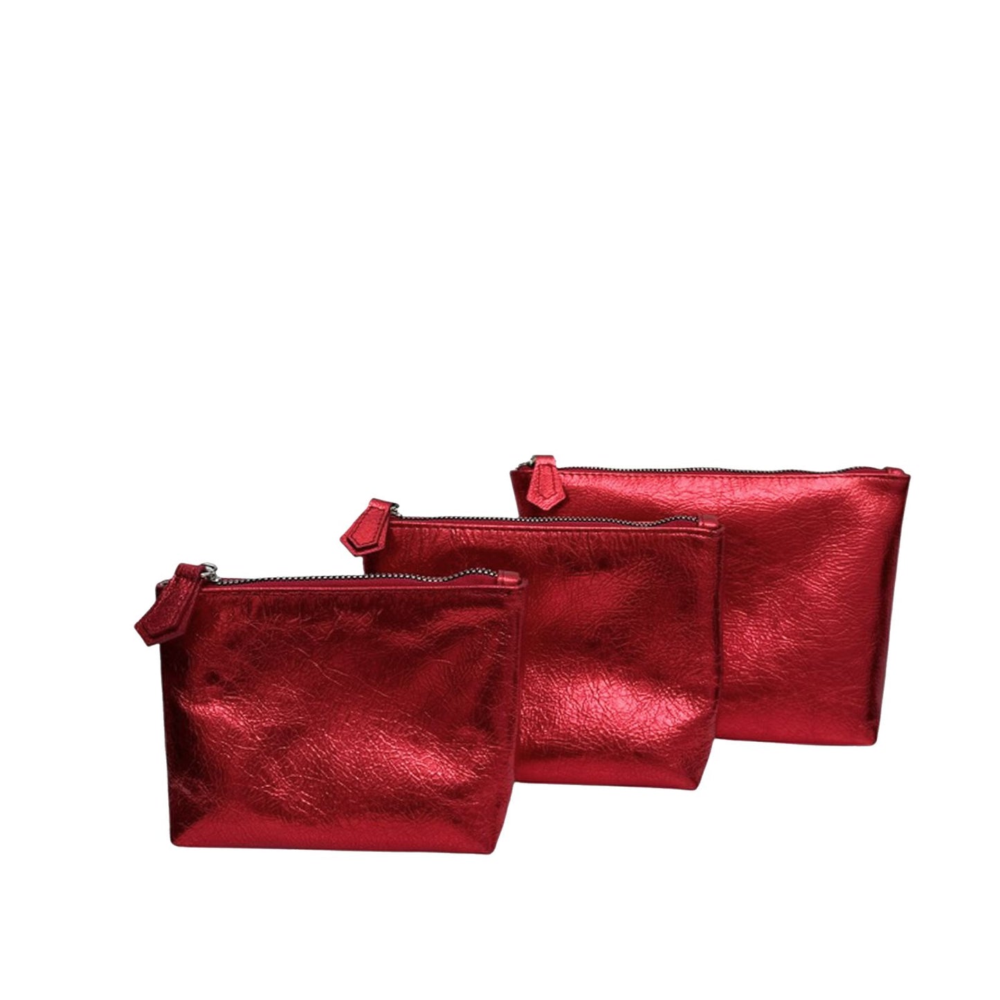 Set de 3 Cosmetiqueras Rojo Metálico